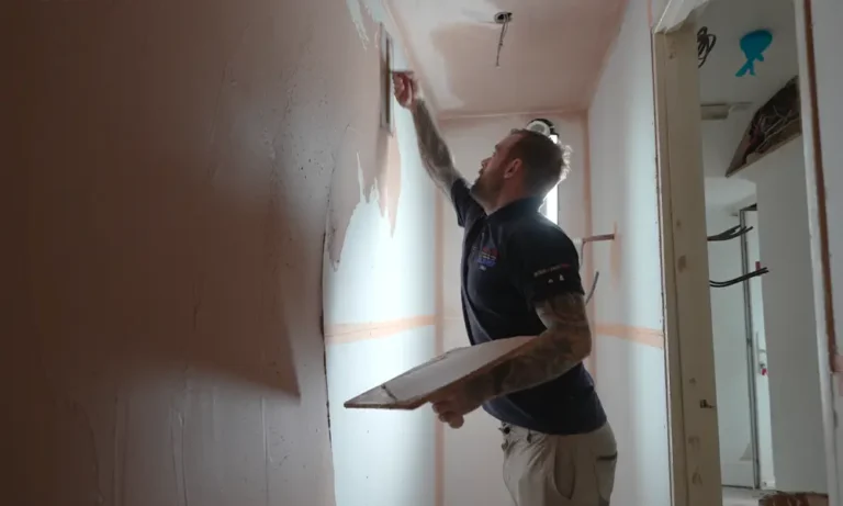 Builder skimming a wall